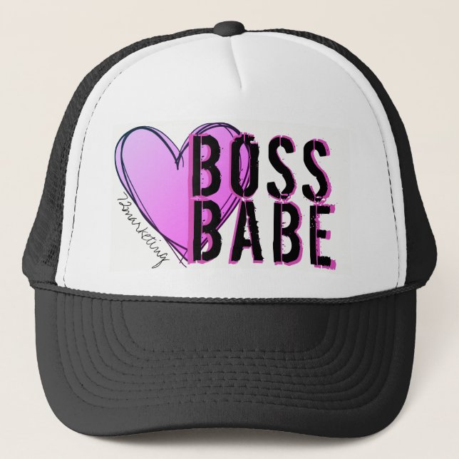 Boss Babe Heart Pink Trucker Hat Ladies Diva Girls (Front)