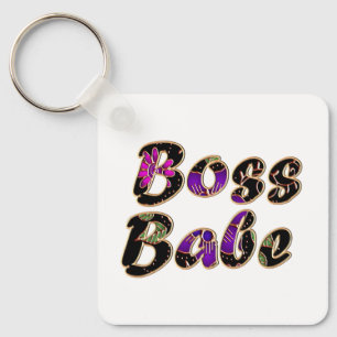 Boss Babe in Black Floral Key Ring