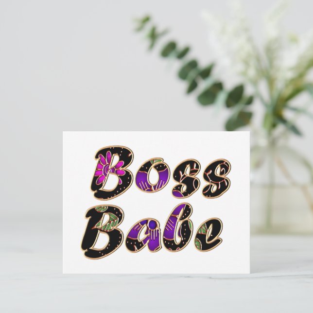 Boss Babe in Black Floral Postcard (Standing Front)