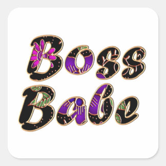 Boss Babe in Black Floral Square Sticker