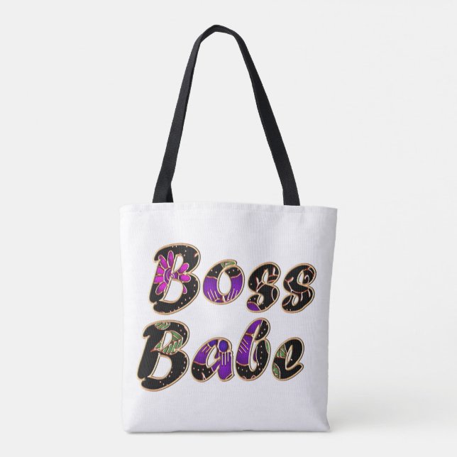 Boss Babe in Black Floral Tote Bag (Back)