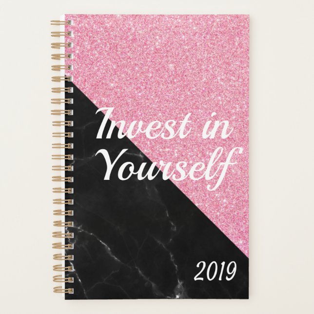Boss Babe, Invest in yourself, Hustle,glitter Planner (Front)