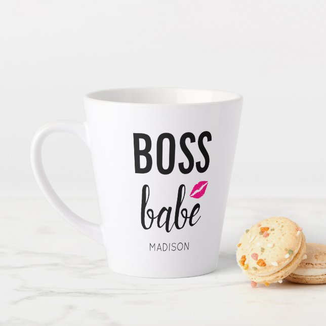 Boss Babe Personalise | Pink Kiss | Pink Lips Latte Mug (In Situ)