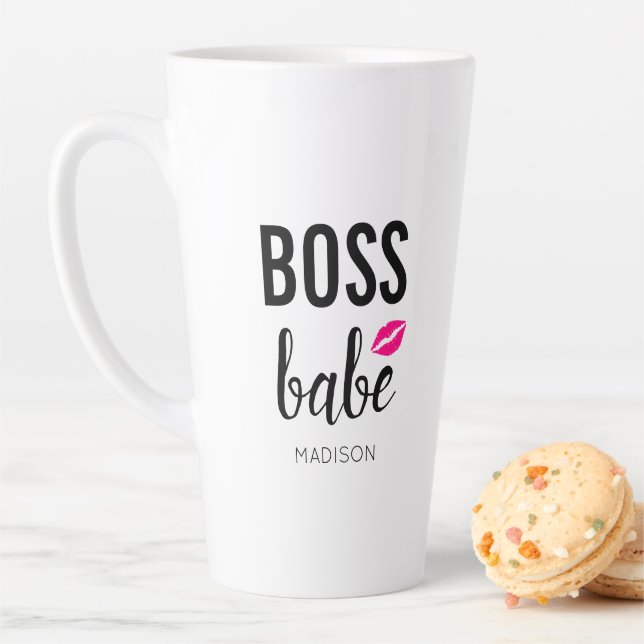 Boss Babe Personalise | Pink Kiss | Pink Lips Latte Mug (In Situ)