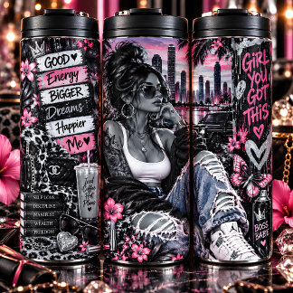 Boss Babe Urban Girl Monochrome City Collage Thermal Tumbler