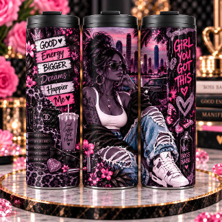 Boss Babe Urban Girl Pink City Collage Thermal Tumbler