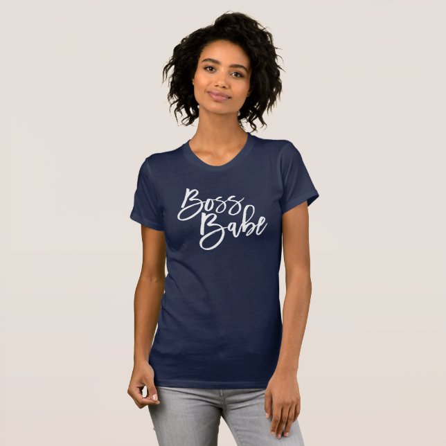 BOSS BABE white minimal script trendy work quote T-Shirt (Front Full)