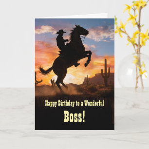 Boss Birthday Country Western Cowboy Rearing Horse Card