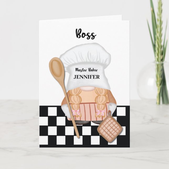 Boss Birthday Whimsical Gnome Baker Baking Card (Front)