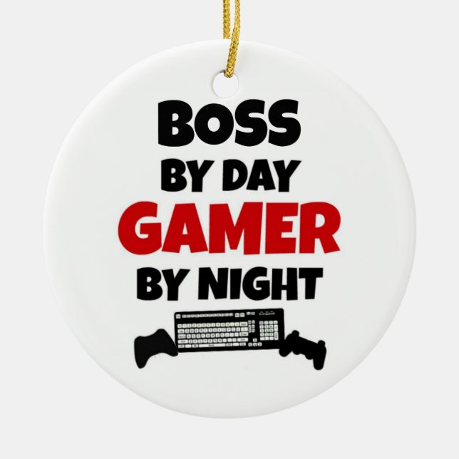 Boss by Day Gamer by Night Ceramic Tree Decoration (Front)