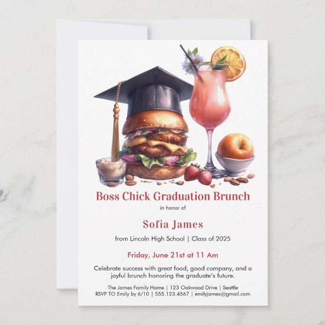 Boss Chick Graduation Brunch & BBQ Invitation (Front)