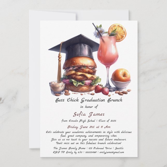 Boss Chick Graduation Brunch & BBQ Invitation (Front)