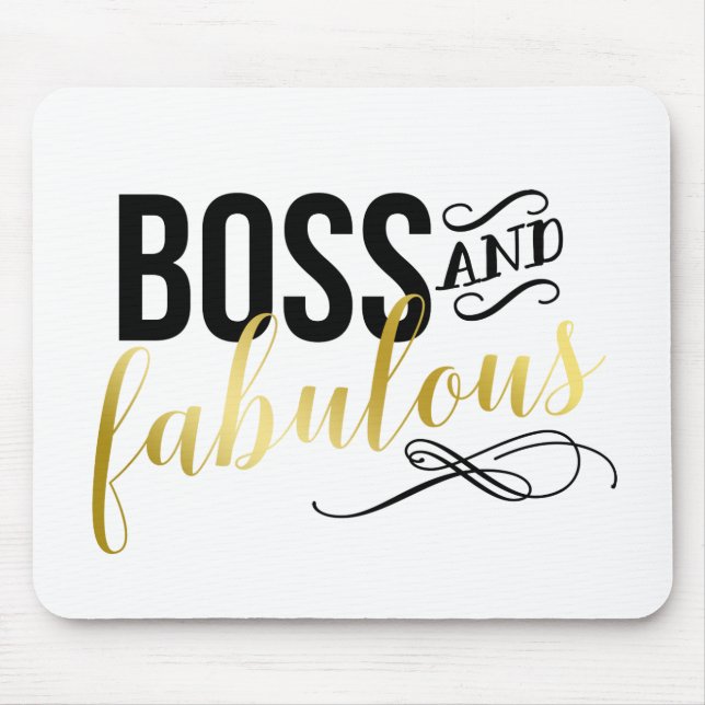 Boss & Fabulous | Gold & Black Typography Mouse Mat (Front)