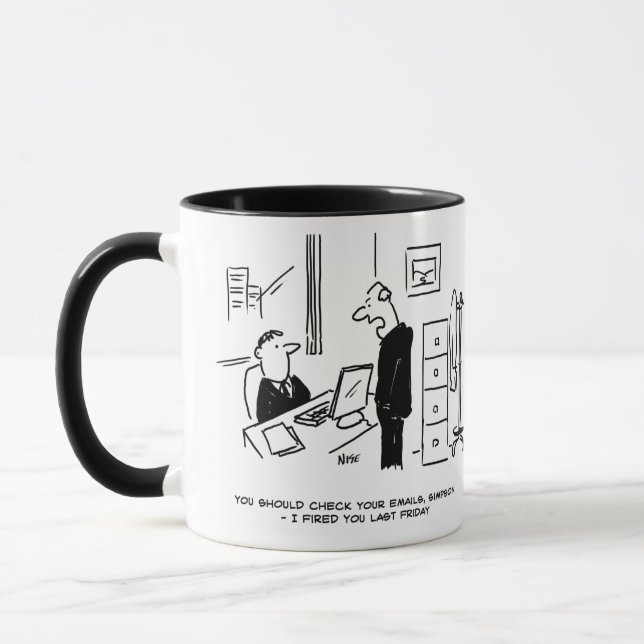Boss Fires an Office Employee by Email Mug (Left)