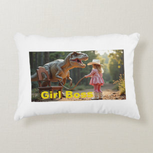 Boss Girl training a Dino Decorative Cushion
