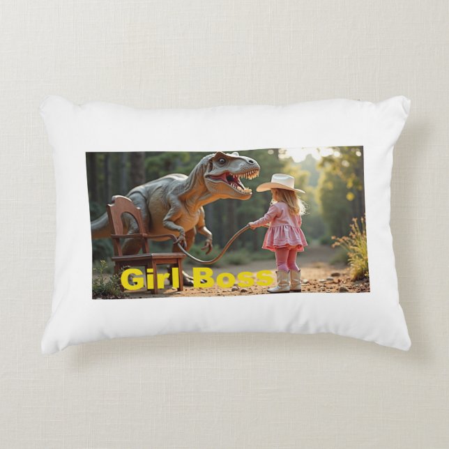 Boss Girl training a Dino Decorative Cushion (Front)