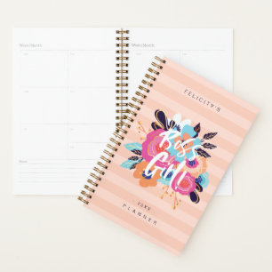 Boss Girl   Trendy Bold Florals & Blush Striped Planner