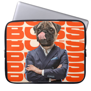 Boss headed by dog head standing with hands crosse laptop sleeve
