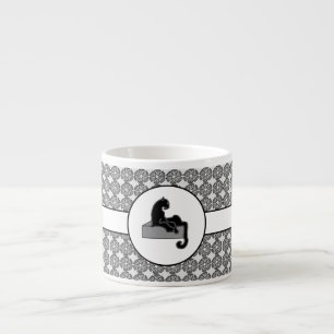 Boss Lady Black Cat and Pattern Flowers Espresso Cup