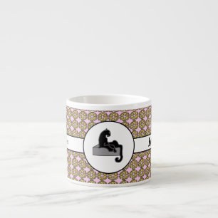 Boss Lady Black Cat and Pink Flowers Espresso Cup