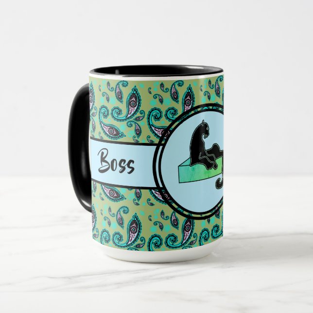 Boss Lady Black Green Cat Ringer 15oz Mug (Front Left)