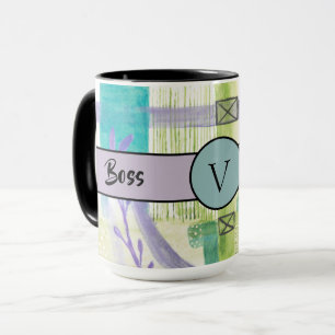 Boss Lady Black Monogram Abstract 2 Ringer 15oz Mug