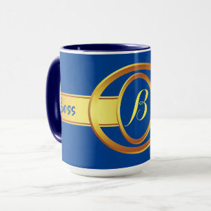Boss Lady Blue and Yellow Monogram Ringer 15oz Mug