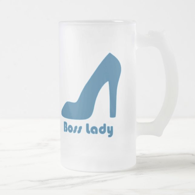 Boss Lady Blue Pump Frosted Glass Beer Mug (Right)