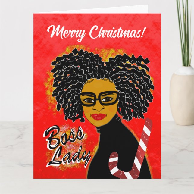Boss Lady Candy Cane Merry Christmas Greeting Card (Front)
