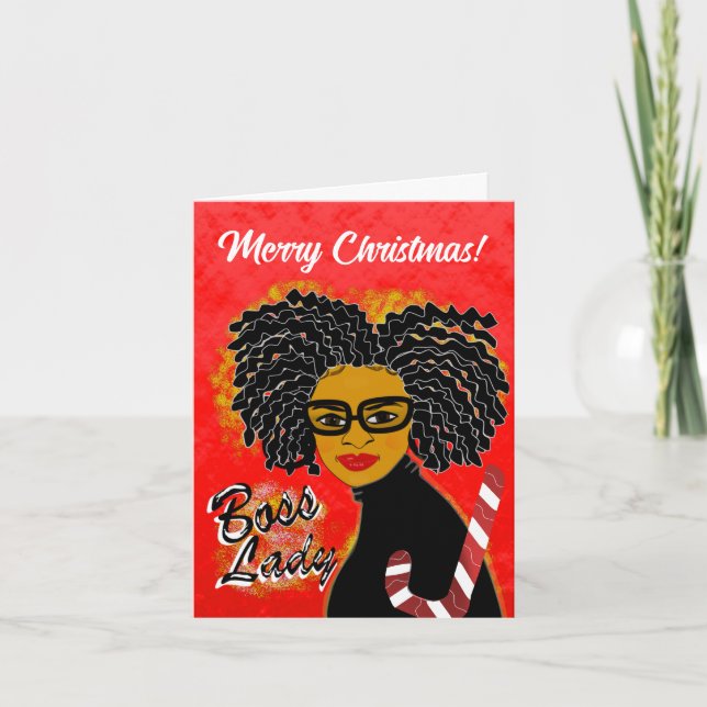 Boss Lady Candy Cane Merry Christmas Greeting Card (Front)