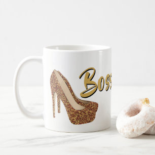 Boss Lady   Chic Black Gold Glitter High Heels Coffee Mug