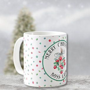 Boss Lady, Christmas Mistletoe Candy Pattern 11oz Coffee Mug