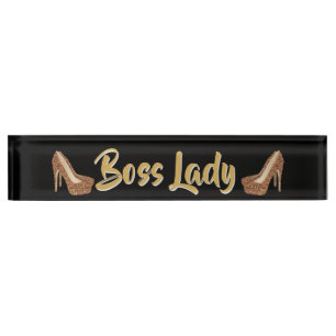 Boss Lady Elegant Gold Glitter High Heels Nameplate