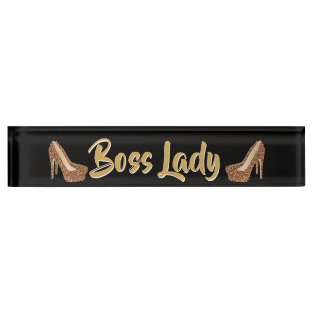 Boss Lady | Elegant Gold Glitter High Heels Nameplate (Front)