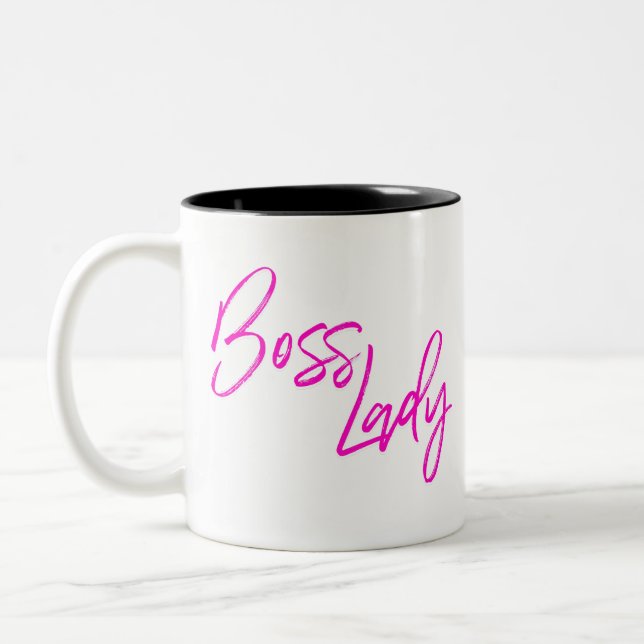 Boss Lady Entrepreneur Woman Business Girl Pink Two-Tone Coffee Mug (Left)
