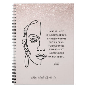 Boss Lady Face Rose Gold Ombre Motivational Quote Notebook