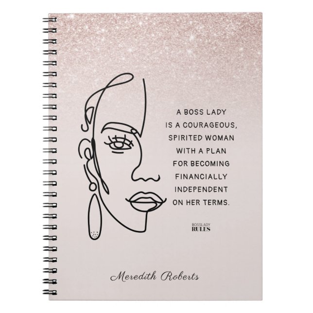 Boss Lady Face Rose Gold Ombre Motivational Quote  Notebook (Front)