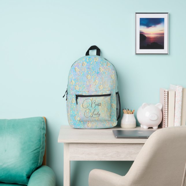 Boss Lady Gold Floral on Pastels Printed Backpack (Insitu)