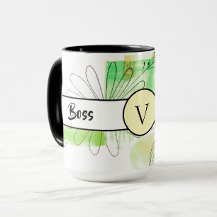 Boss Lady Green Monogram Abstract  Ringer 15oz Mug