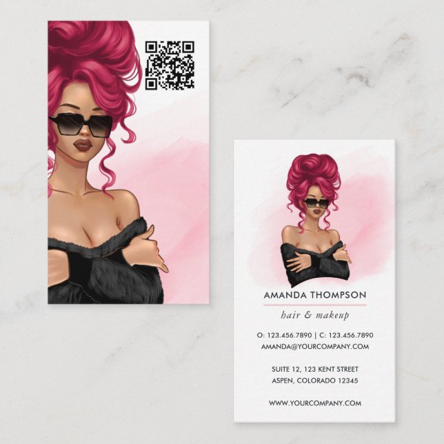 Boss Lady Hair Stylist QR Code Business Card (Front/Back)