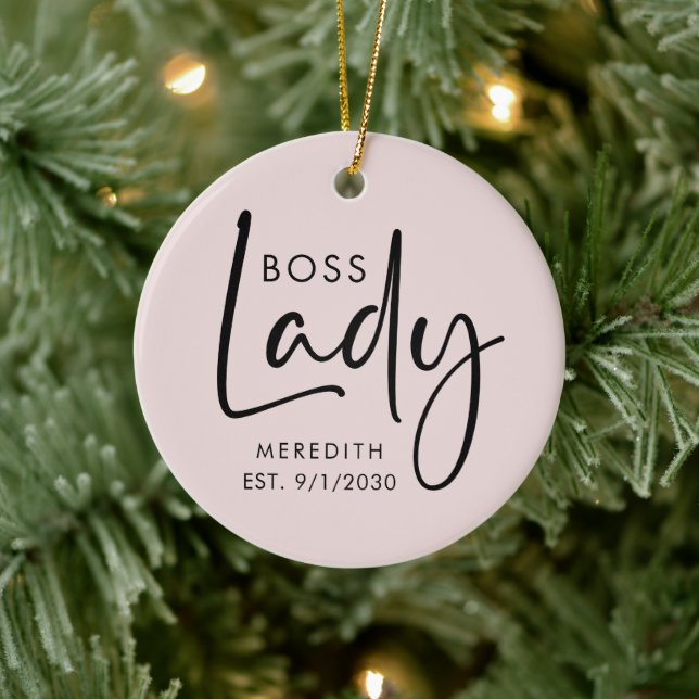 Boss Lady Logo Blush Pink Personalised Ceramic Tree Decoration (Tree)