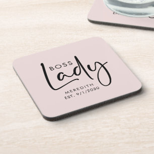 Boss Lady Logo Blush Pink Personalised Coaster