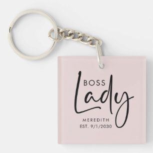Boss Lady Logo Blush Pink Personalised Key Ring
