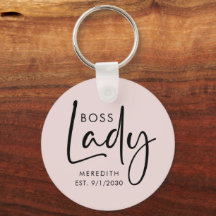 Boss Lady Logo Blush Pink Personalised Key Ring