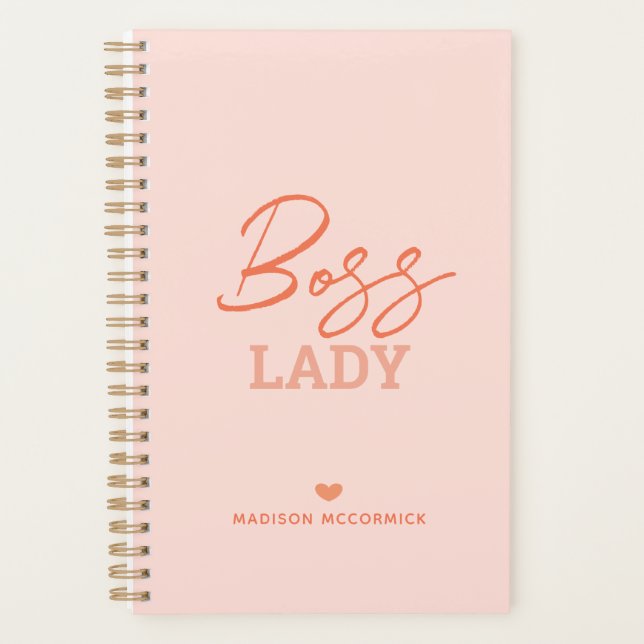 Boss Lady Modern Pink Orange Script Personalised Planner (Front)