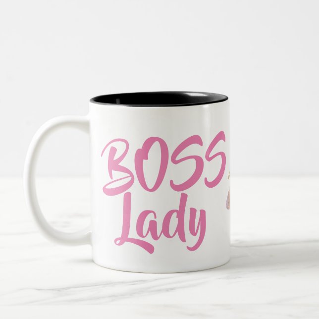 Boss Lady Mug – Pink Font Coffee Cup –  (Left)