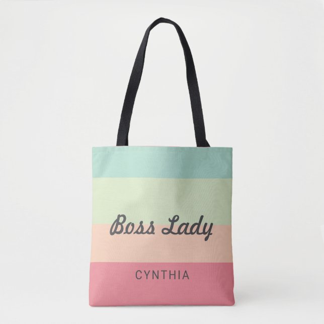 Boss Lady Personalised Monogram Rainbow Cute Tote Bag (Front)