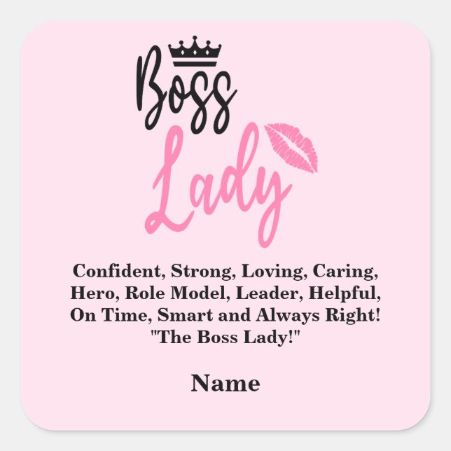 Boss Lady, Personalised Name Gift For Her Square Sticker (Front)