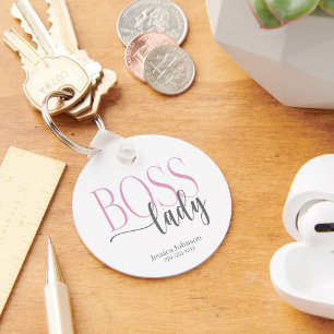 Boss Lady Pink and Gray Natural Key Ring
