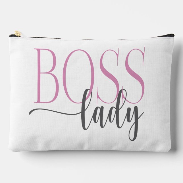 Boss Lady Pink and Grey Natural Accessory Pouch (Front)
